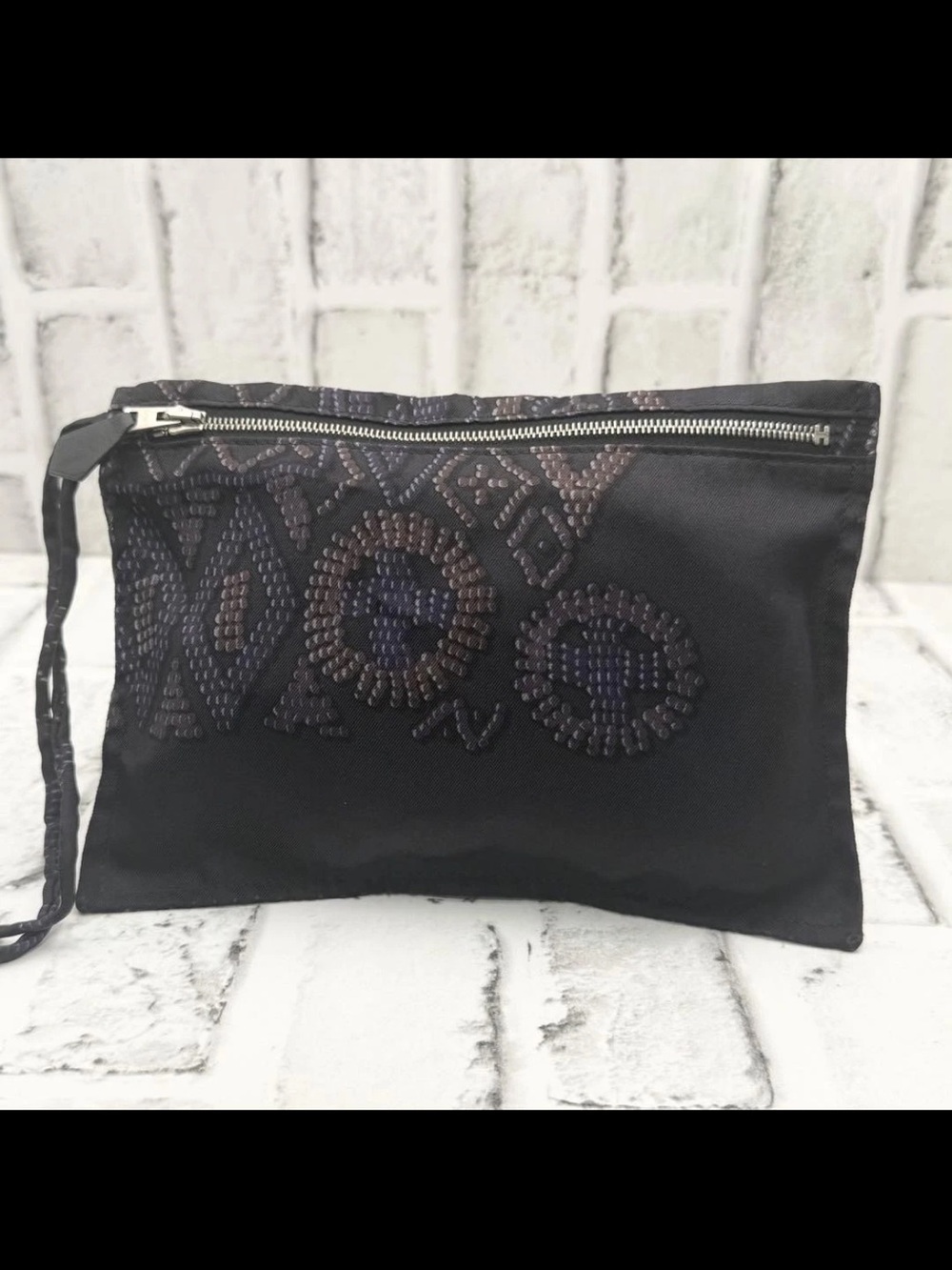 Hermes Black Beaded Wristlet Clutch
